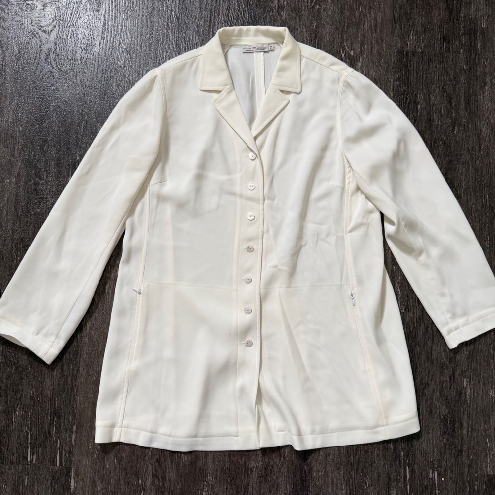 Marisa Minicucci Jacket Women 12 Cream Button Front Longline Made Canada Blazer